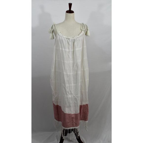ULLA JOHNSON Sz P XS Adira Off White Red Stripe Coverup Dress Midi Tie Shoulder - Picture 10 of 14